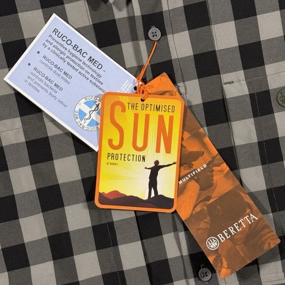 Beretta‎ Men's Size XL Gray Black Check Hovis Flex Button Up Shirt Long Sleeve - Picture 10 of 12